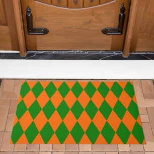 Orange and Green Harlequin Checkered Design Doormat