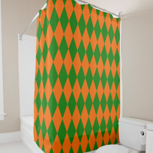 Orange and Green Harlequin Checkered Design Shower Curtain