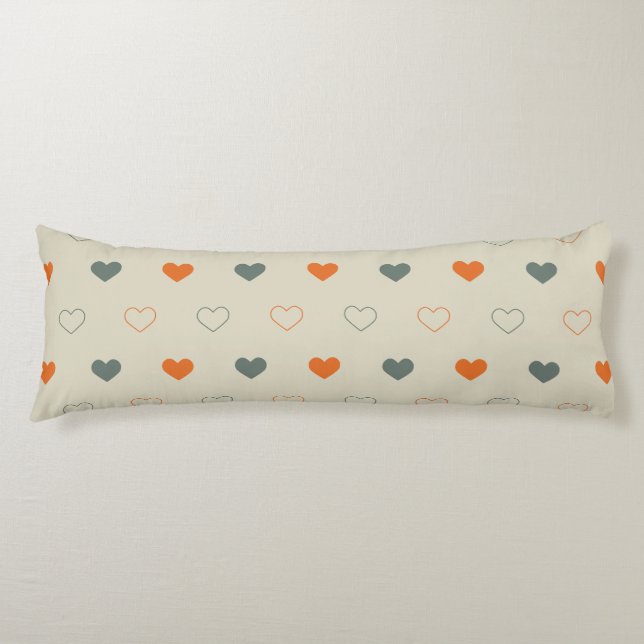 Orange and Green Heart Grid Pattern Body Cushion (Front)