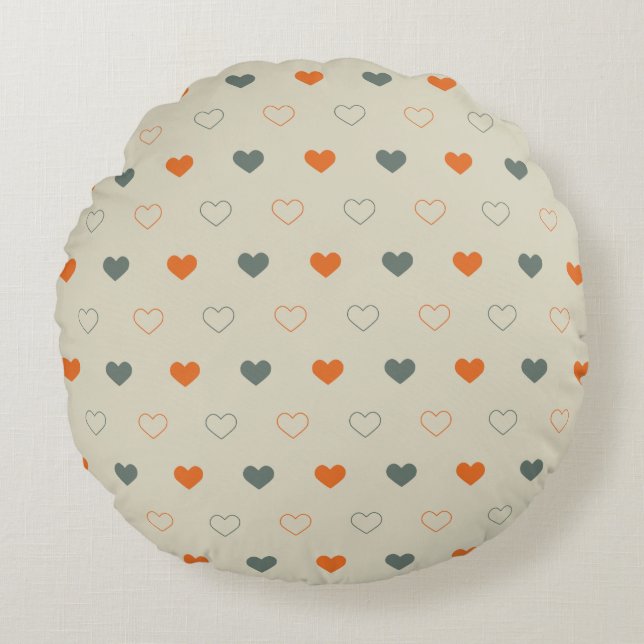 Orange and Green Heart Grid Pattern Round Cushion (Front)