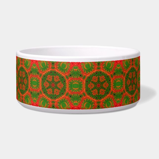 Orange and Green Kaleidoscope Ceramic Pet Bowl (Front)