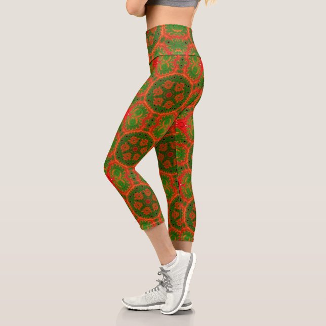 Orange and Green Kaleidoscope High Waisted Capris (Left)