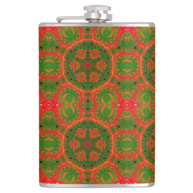 Orange and Green Kaleidoscope Hip Flask (Front)