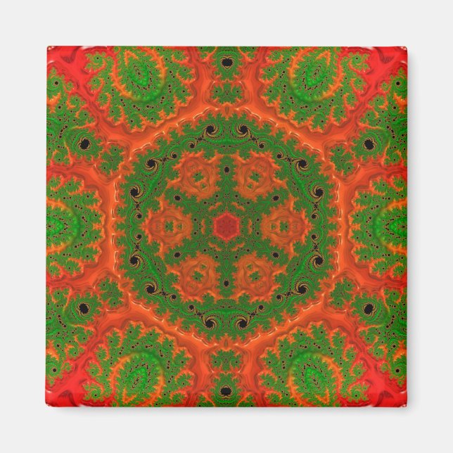 Orange and Green Kaleidoscope Square Magnet (Front)