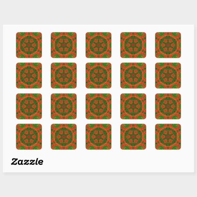 Orange and Green Kaleidoscope Stickers (Sheet)