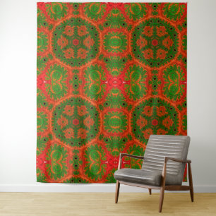 Orange and Green Kaleidoscope Tapestry