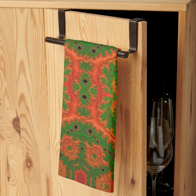 Orange and Green Kaleidoscope Tea Towel (Thirds Fold)