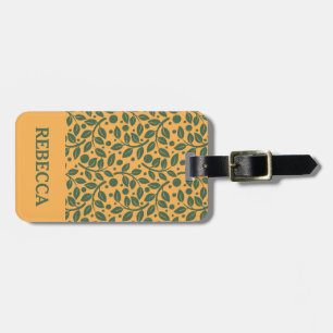 Orange and Green Leaf Pattern Luggage Tag