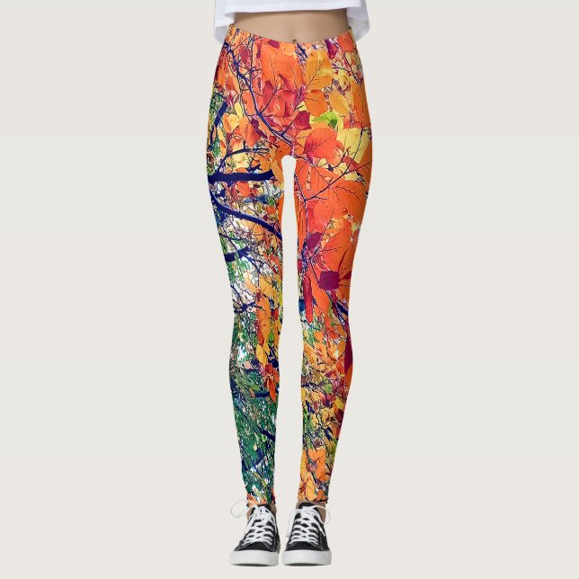 Orange and green leaves  leggings (Front)