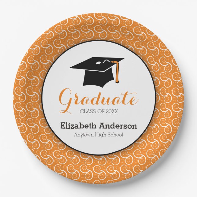 Orange and Green, Personalised Graduation Paper Plate (Front)