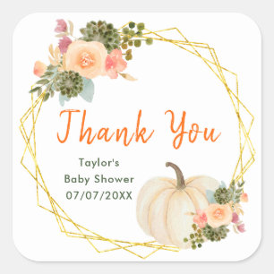 Orange and Green Pumpkins Baby Shower Thank You Square Sticker