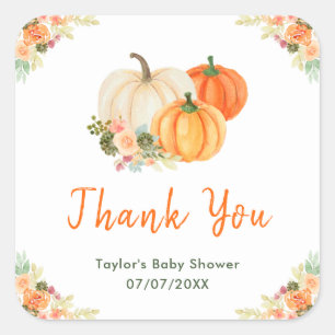 Orange and Green Pumpkins Baby Shower Thank You Square Sticker
