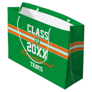 Orange and Green School Colours Graduation Custom Large Gift Bag