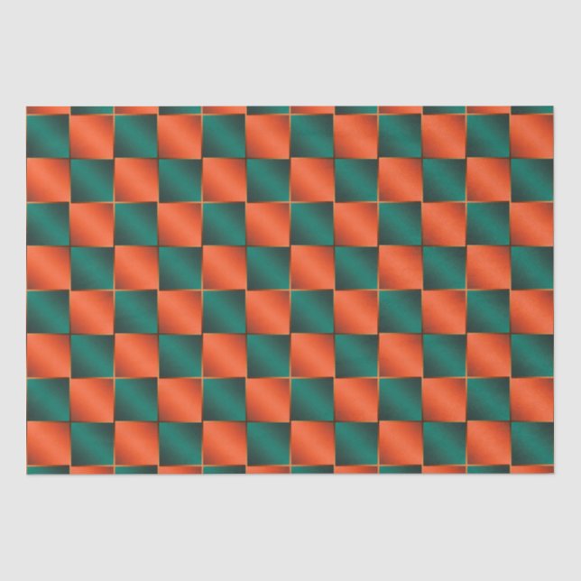 Orange and Green Shiny Chequerboard Tissue Paper (Front)