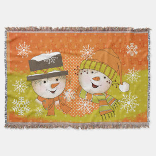 Orange and Green Snowmen Holiday Throw