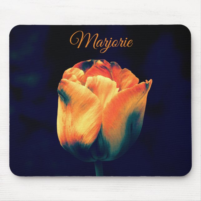 Orange and Green Tulip *Personalise* Mouse Mat (Front)