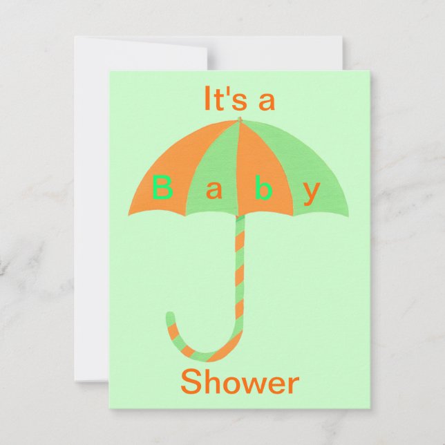 Orange and Green Umbrella Baby Shower Invitations (Front)
