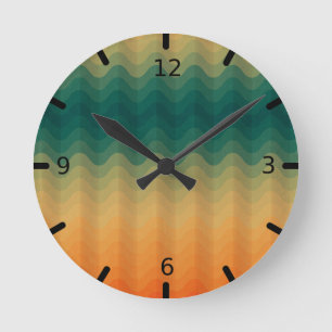Orange and Green Waves Abstract Pattern Round Clock
