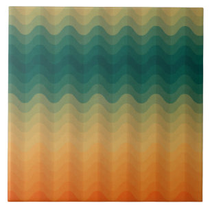 Orange and Green Waves Abstract Pattern Tile