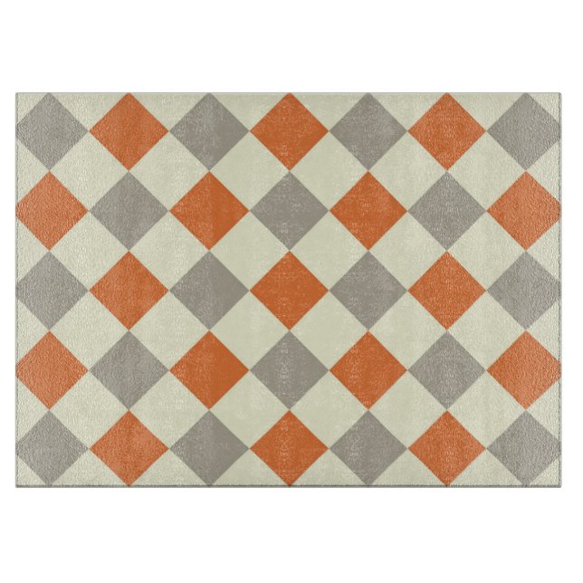 Orange and Grey Chequered Cutting Board (Front)