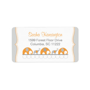 Orange and Grey Elephants Baby Girl Shower Label
