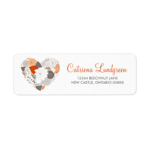 Orange and Grey Floral Heart Wedding Address Label