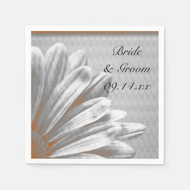 Orange and Grey Floral Highlights Wedding Napkin (Front)