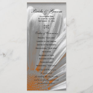 Orange and Grey Floral Highlights Wedding Program Programme