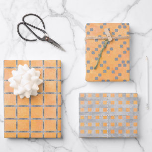 Orange and Grey Geometric Wrapping Paper Sheets