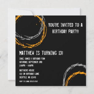 Orange and Grey Grunge Circles Boy Birthday Party Invitation