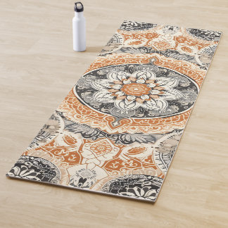Orange and grey mandala yoga mat