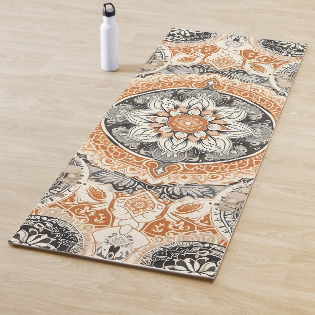 Orange and grey mandala yoga mat (In Situ)