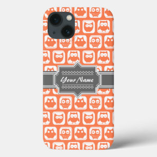 Orange and Grey Owl Personalised Name iPhone 13 Case
