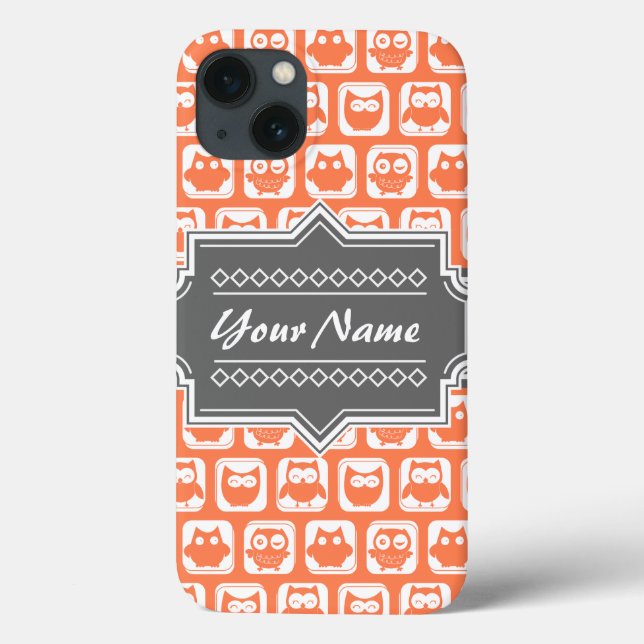Orange and Grey Owl Personalised Name Case-Mate iPhone Case (Back)