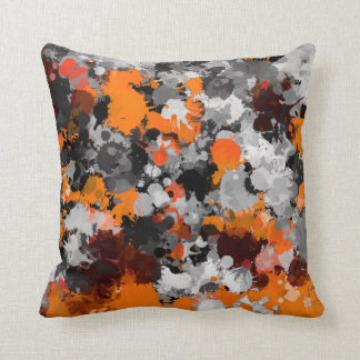 Orange and Grey Paint Splatter Cushion