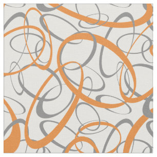 Orange and Grey Retro Shapes Pattern Fabric