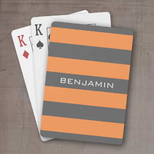 Orange and Grey Rugby Stripes with Custom Name Playing Cards
