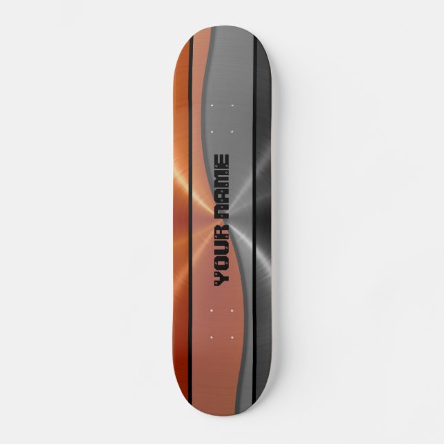 Orange and Grey Shiny Stainless Steel Metal Skateboard (Front)