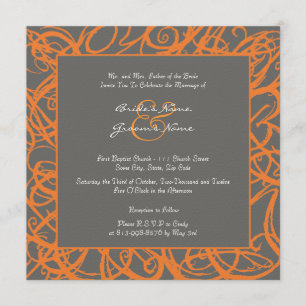 Orange and Grey Sketchy Frame Wedding Invitation