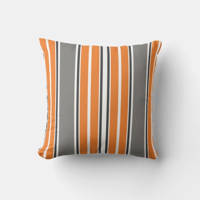 Orange and Grey Stripe Throw Pillows (Front)