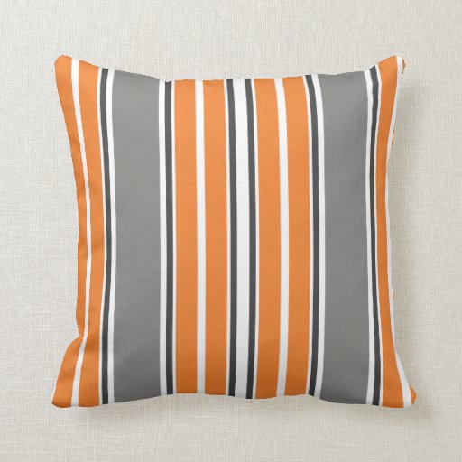 Image of Orange and Grey Stripe Throw Pillows