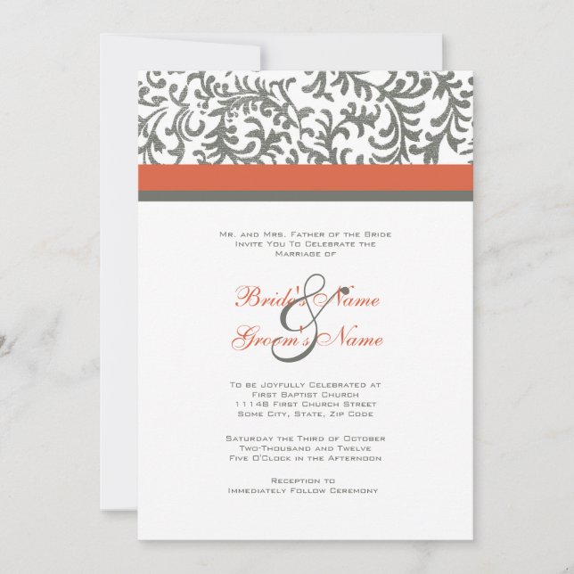 Orange and Grey Wedding Invitation (Front)