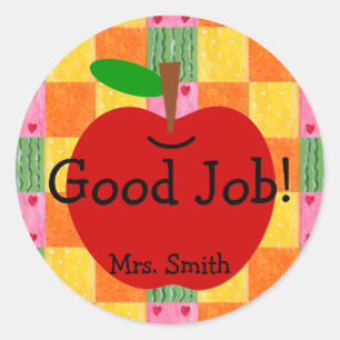 Orange and Hearts Patchwork Reward Classic Round Sticker