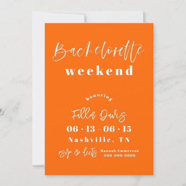 Orange And Hot Pink Bachelorette Invite Itinerary (Front)