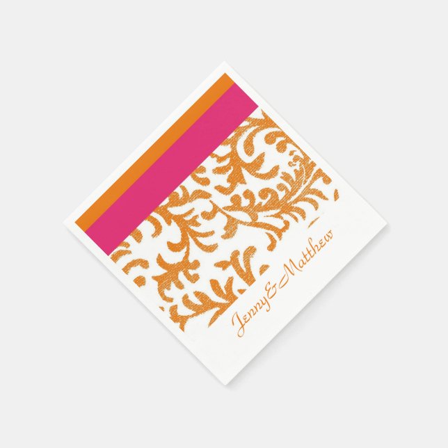 Orange and Hot Pink Floral Damask Napkin (Corner)