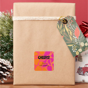 Orange and Hot Pink Gradient Cheers Square Sticker