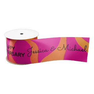 Orange and Hot Pink Gradient Happy Anniversary Satin Ribbon