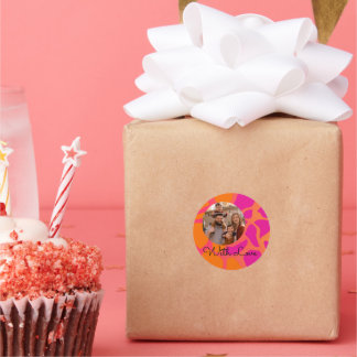 Orange and Hot Pink Gradient With Love Classic Round Sticker