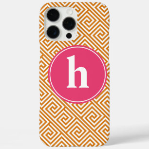 Orange and Hot Pink Greek Key Pattern Monogram iPhone 16 Pro Max Case