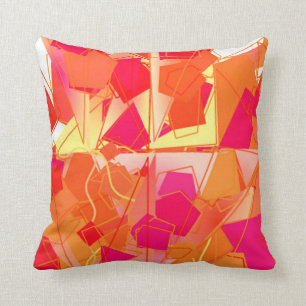 Orange and Hot Pink, Kadinsky-Inspired Abstract Cushion